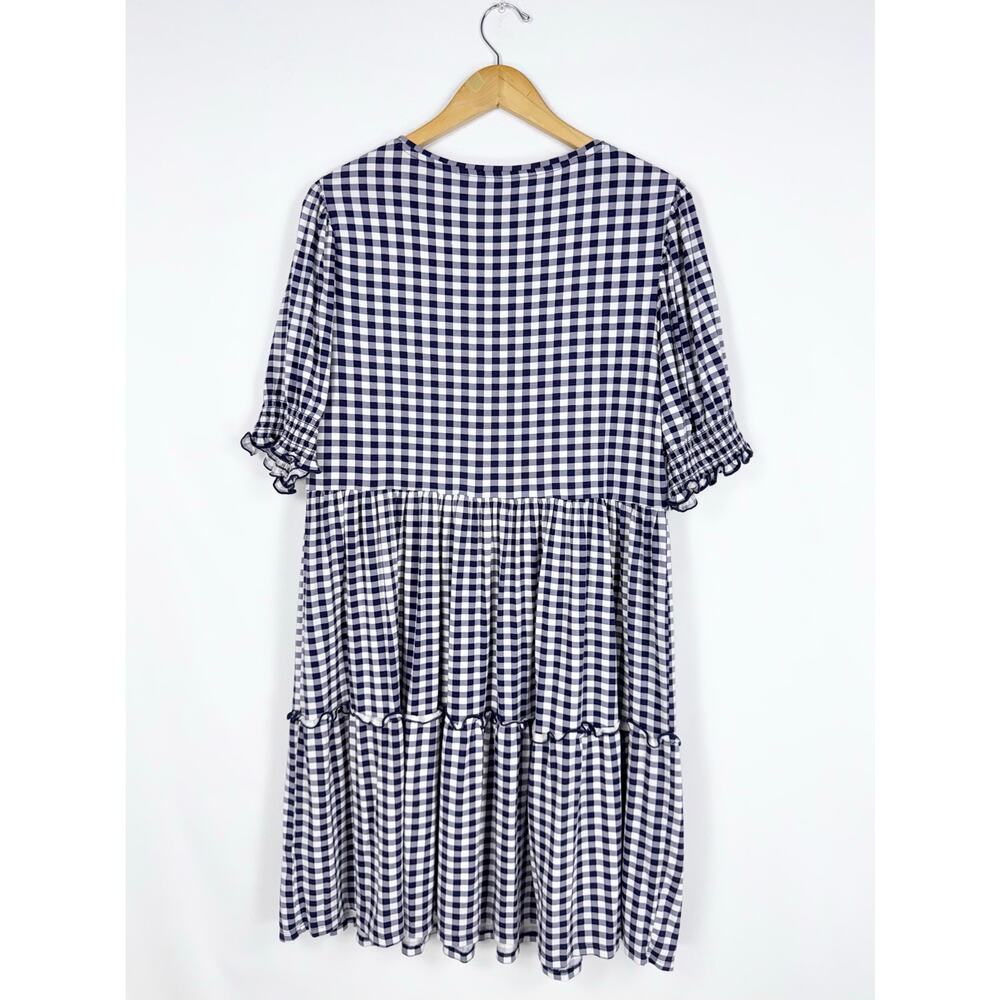 Draper James Women's Gingham Tiered Smocked Dress XL Navy Blue White - Picture 7 of 14